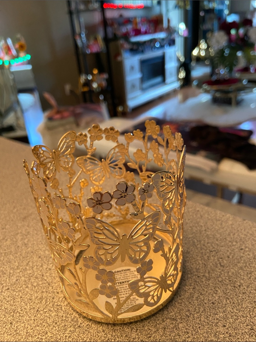 Decorative Gold Butterfly Floral Candle Holder - Home Accents